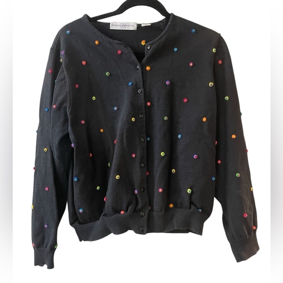 Sweaters - Marisa Christina Button Up Colorful Polka Dot Textured Cardigan XL